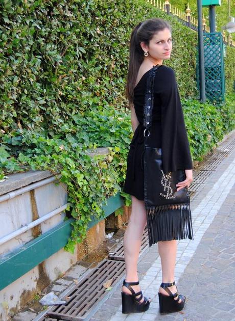 The black one shoulder dress