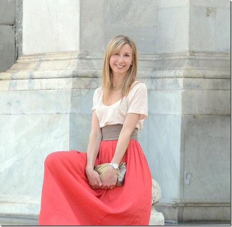Zara, gonna lunga, moda, fashion, rosa rosso abbinamenti, penny black, long skirt, abbinamenti colori