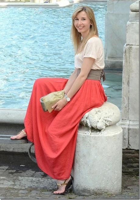 Zara, gonna lunga, moda, fashion, rosa rosso abbinamenti, penny black, long skirt, abbinamenti colori