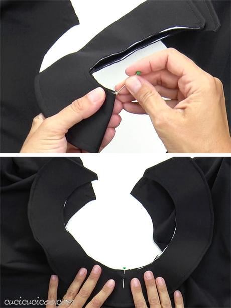 Come cucire un mantello da vampiro con collo alto per Halloween Unisici il collo rigido al mantello di Dracula fai da te.