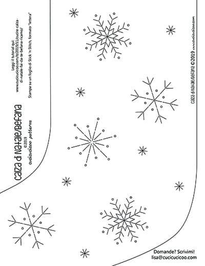 Cucire una calza di Natale fai da te (Befana) Cartamodello e schema gratuiti per cucire una calza di Natale (o della Befana) da un maglione di lana, e ricamarci sopra dei fiocchi di neve. www.cucicucicoo.com