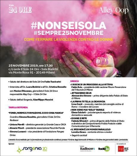 Giornata Internazionale contro la violenza sulle donne, Alley Oop-Il Sole 24 Ore e Sorgenia in #nonseisola #sempre25novembre Giornata Internazionale contro la violenza sulle donne, Alley Oop-Il Sole 24 Ore e Sorgenia in #nonseisola #sempre25novembre