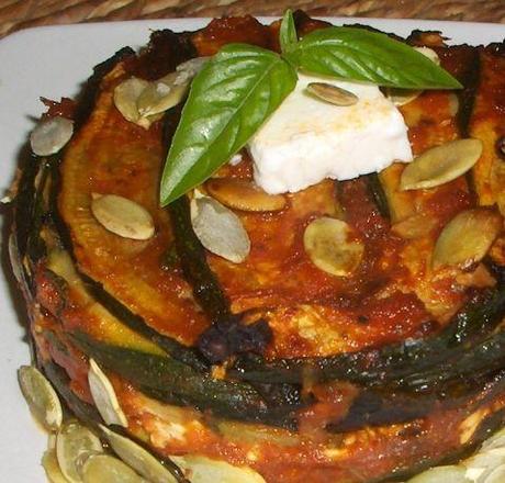 Parmigiana di zucchine, Feta e semi di zucca