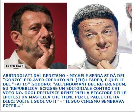 Sul perché siamo costretti a gridare “Forza Renzi!”. E sui patemi del vecchio Michele Serra espressione plastica dell’intellettualità analogica e schierata prodotta in Italia negli ultimi 30 anni! Sul perché siamo costretti a gridare “Forza Renzi!”. E sui patemi del vecchio Michele Serra espressione plastica dell’intellettualità analogica e schierata prodotta in Italia negli ultimi 30 anni!