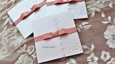 Partecipazioni matrimonio romantico con fiocco rosa antico Partecipazioni matrimonio romantico con fiocco rosa antico