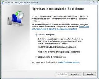 Il ripristino della configurazione di sistema