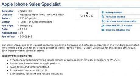 Gekko iPhone 5 Apple cerca specialisti nella vendita di iPhone.