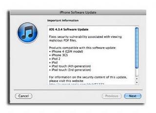 Apple rilascia iOS 4.3.4 per risolvere la falla utilizzato da JailbreakMe.com.