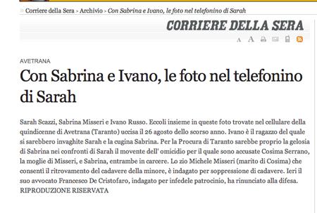 La Rai e il Corriere pubblicano le foto private del cellulare di Sarah Scazzi