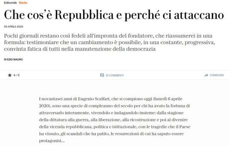 Due calamità al prezzo di una? Dopo il Coronavirus, ecco il pezzo encomiastico di Ezio Mauro in occasione del compleanno di Scalfari…. Due calamità al prezzo di una? Dopo il Coronavirus, ecco il pezzo encomiastico di Ezio Mauro in occasione del compleanno di Scalfari….