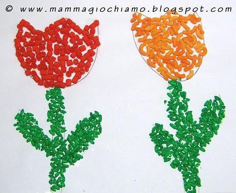 Lavoretti di primavera: tulipani con la pasta colorata e travasi