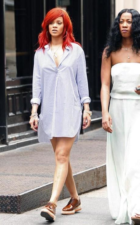 Rihanna wearing Prada Wing Tip Platform Espadrille Oxfords