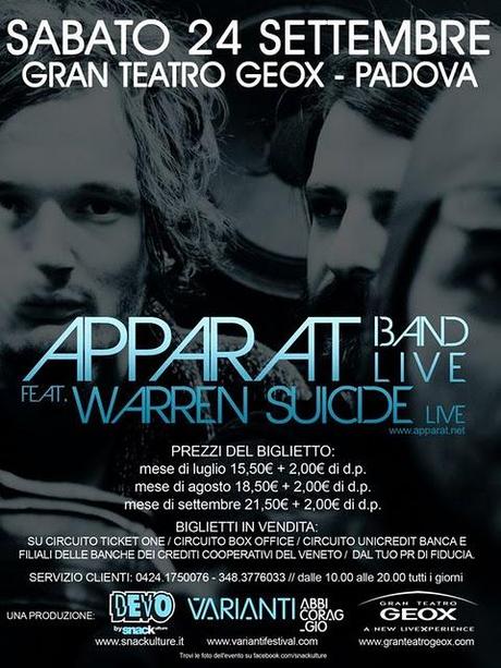 Apparat Band LIVE ft. Warren Suicide Live, 24 Settembre - Padova