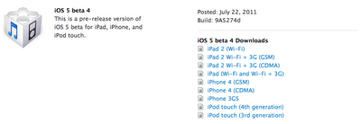 Apple rilascia la beta 4 dell'iOS 5.