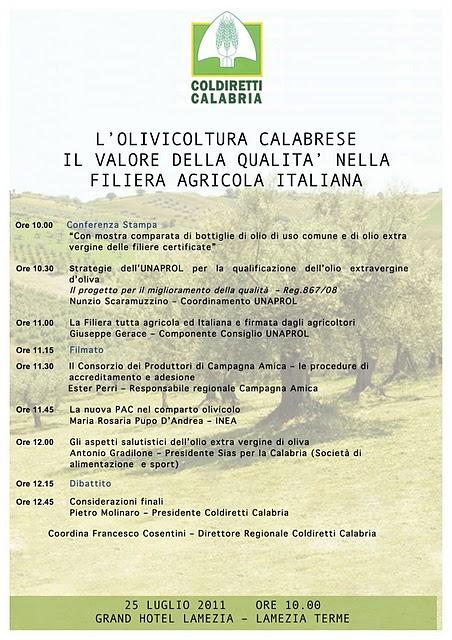 Convegno Coldiretti/Unaprol: L’OLIVICOLTURA CALABRESE. IL VALORE DELLA QUALITA’ NELLA FILIERA AGRICOLA ITALIANA.