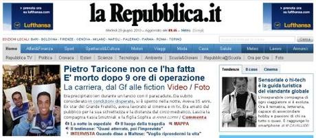 La morte di Pietro Taricone sui giornali