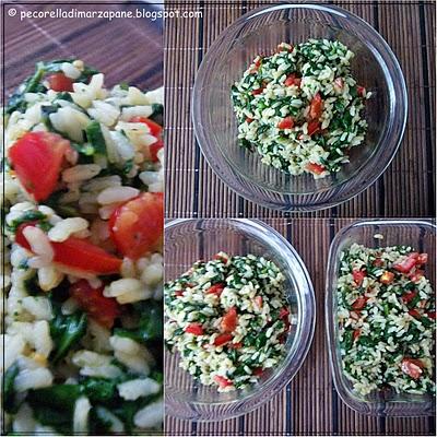 Oggi a pranzo, riso con tenerumi e pomodoro