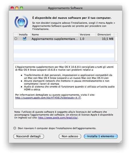 Apple rilascia l’aggiornamento a Mac Os 10.6.8