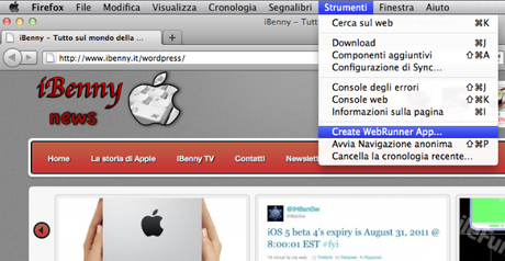 Portate iBenny sul Dock dei vostri iMac, MacBook, Pro e MacBook Air con WebRunner per Firefox!!