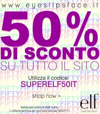 Sconto del 50% su tutto il sito e.l.f.