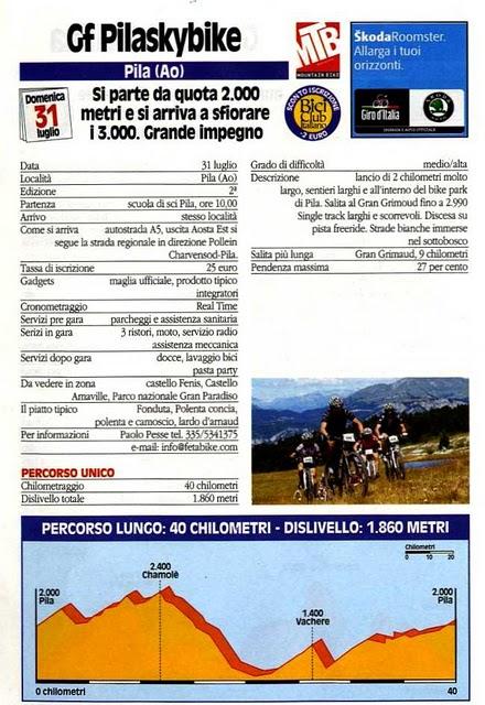 GF del 31/7/2011: Alta Valtellina (SO), Pilaskybike (AO). Le schede