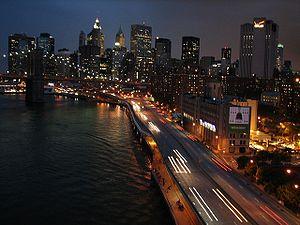 Night view of Manhattan, captured from the Man...