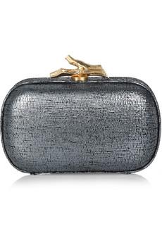 DIANE VON FURSTENBERG Lytton metallic cracked-leather box clutch