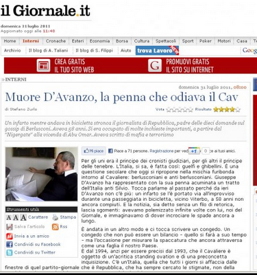 'Il Giornale' contro D'Avanzo