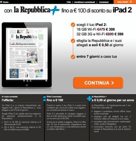 repubblica sconto ipad Abbonati a La Repubblica: Fino a 100€ di sconto su iPad 2