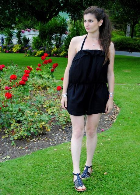 Black Jumpsuit and Gladiator Sandals