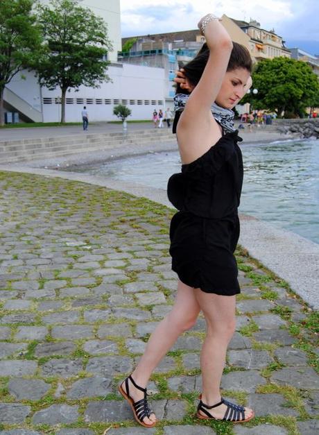 Black Jumpsuit and Gladiator Sandals