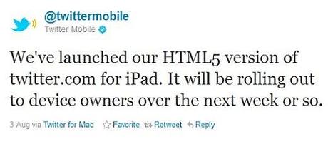 Twitter.com è ora in Html5 su iPad