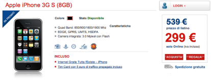 iPhone 3gs in offerta sul sito Ufficiale della TIM