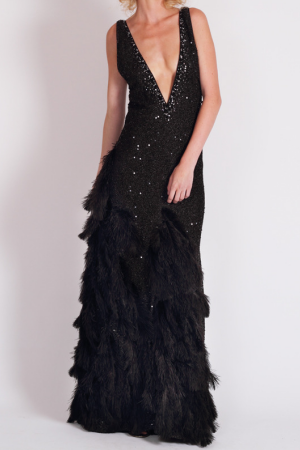 Anthony Franco Fall 2011 Beaded Feather V-Neck Gown 