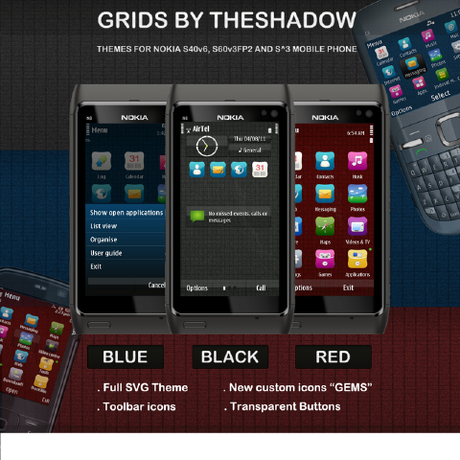 Symbian Theme : Grids by Theshadow (Blue,Nero e Rosso) Per Nokia Symbian^3