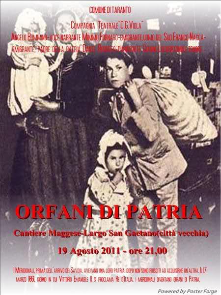 “Orfani di Patria” a Taranto il 19 agosto: aprirà lo spettacolo il video “La Storia sotto la storia”