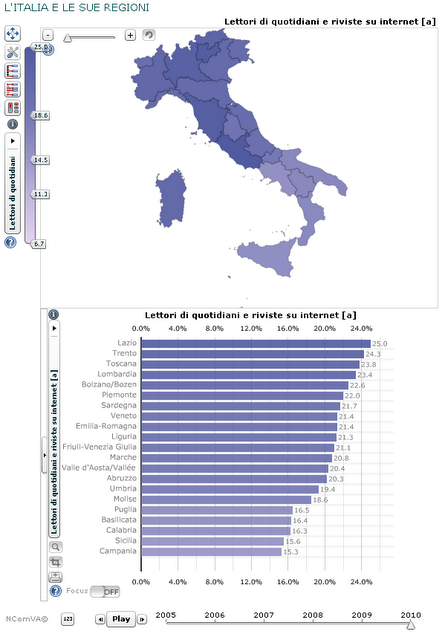 Lettori di quotidiani e riviste su internet: mappa interattiva su dati Istat Lettori di quotidiani e riviste su internet: mappa interattiva su dati Istat