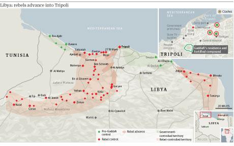Map: Libya - rebels advance into Tripoli (small image)