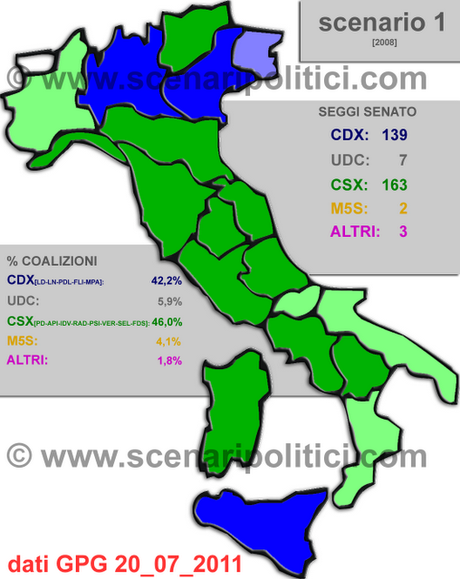 Sondaggi GPG: Scenario 1 -> CSX +4% e 164 senatori