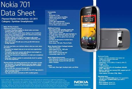 Data Sheet: Nokia 600, Nokia 700 e Nokia 701