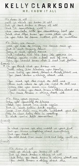 KELLY CLARKSON 'MR. KNOW IT ALL' LYRICS