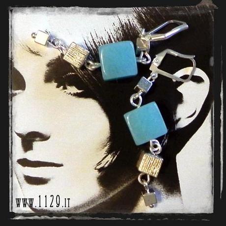 MBQUAZ orecchini giada azzurra cubi   cubes blue chinese jade earrings