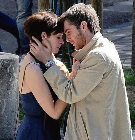 Tender moment: The couple filming a romantic scene in Paris