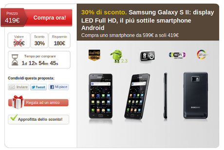 Offerta per il Samsung Galaxy S2: solo 419 euro online!