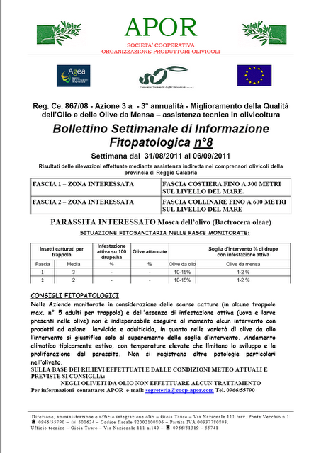 APOR Informa: Bollettino settimanale di informazione fitopatologica (n. 8).