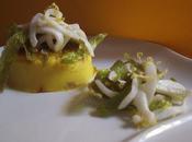 Alice Paese Broccoli. Tortino patate zafferano limone julienne seppie, zucchine trombetta zest limone.