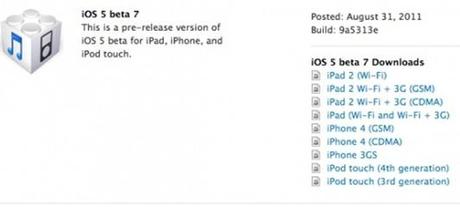 Apple iOS 5 Beta 7 (9a5313e), iTunes 10.5 Beta 7, e Apple TV Beta 6 : Download