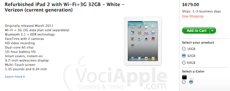 iPad 2 in vendita su Apple Store