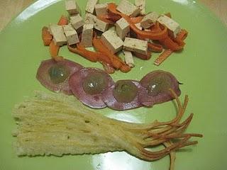 Tofu tempura di spaghetti e perle di matcha