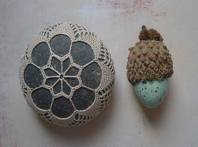 crocheted lace stone